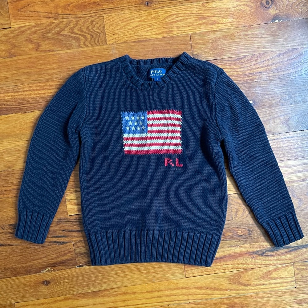 Ralph Lauren Polo flag sweater size 6 navy blue